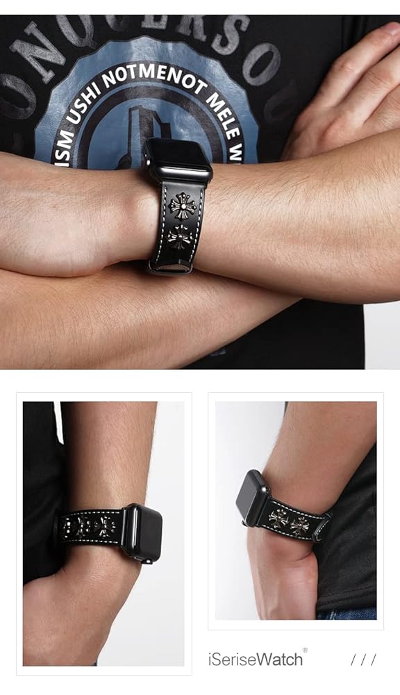 クロムハーツ　ウォッチベルト Chrome Hearts Apple Watch 6交換バンド 金具十字架 クロム